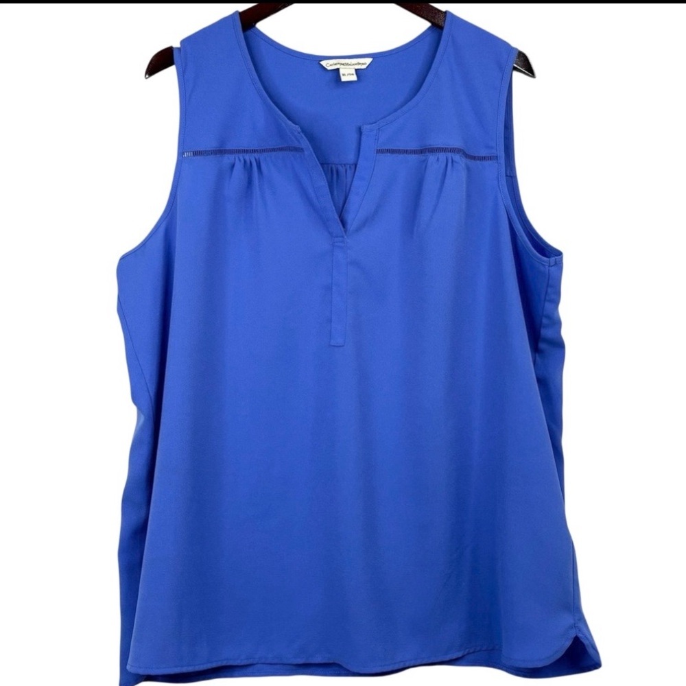 Catherine Malandrino Blue Sleeveless V-Neck Cutout Notch Detailed Blouse XL